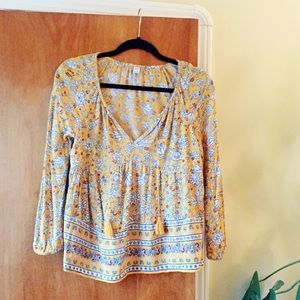 Yellow Floral Peasant Top - Like new!